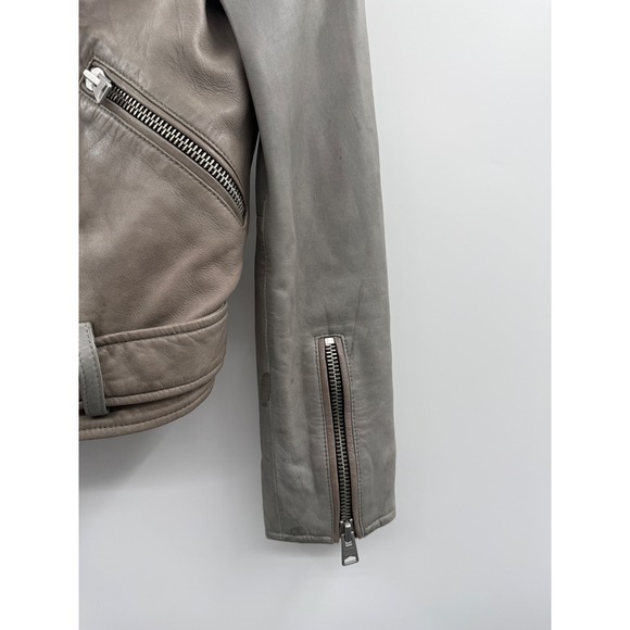 AllSaints Balfern Leather Biker Jacket Women's Size 0 Taupe Moto Fall Edgy‎ - Picture 7 of 16